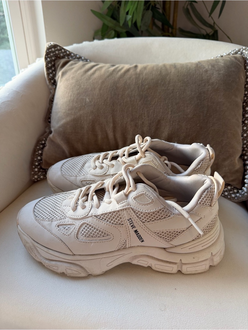 Steve Madden Cream/Beige Chunky Mesh Sneakers